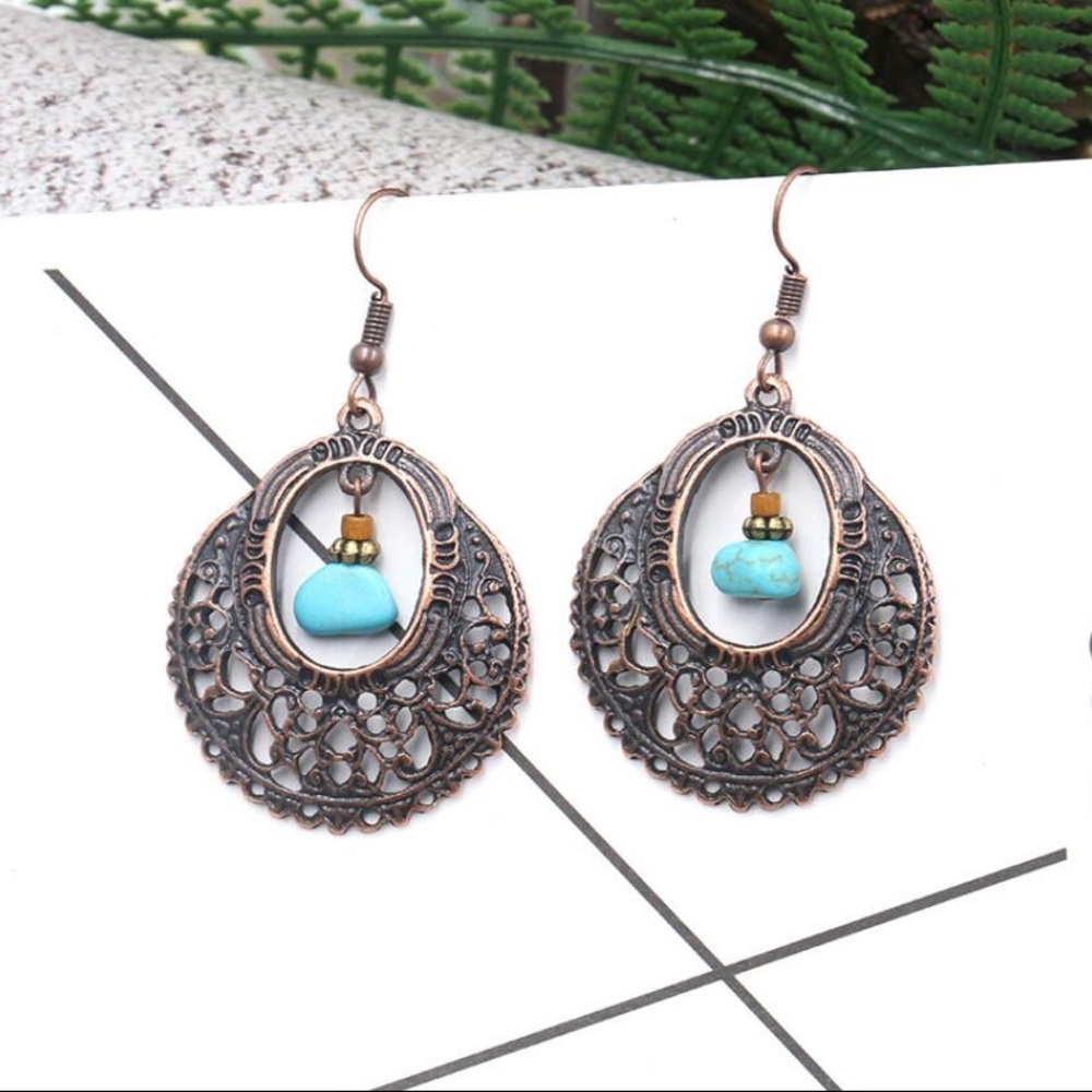 Any 2/$20! Copper Boho/Turquoise Openwork Earrings - Picture 5 of 10